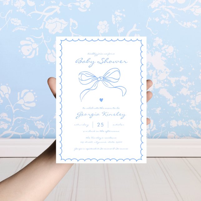Invitation Français Coquette Bow Whimsy Frame Baby shower gar (Créateur téléchargé)