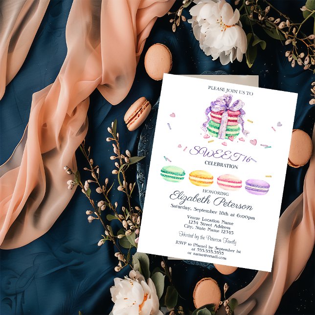 Invitation Français Macarons Aquarelle Douceur rayée 16 (Créateur téléchargé)