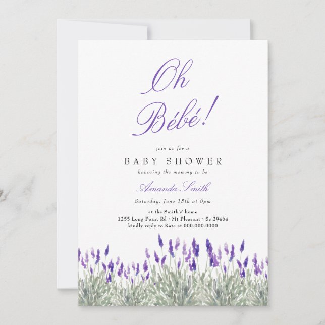 Invitation Français Oh Bebe Lavender Baby shower neutre entre (Devant)