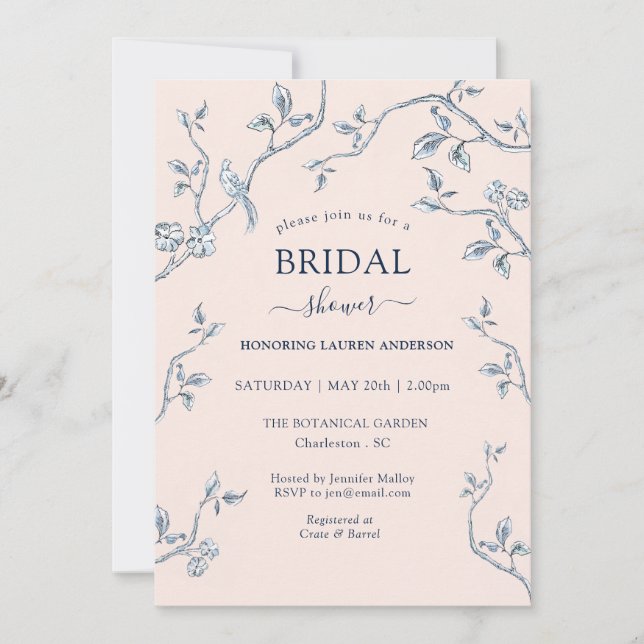 Invitation Français toile rose & bleu Douche nuptiale Invitat (Devant)