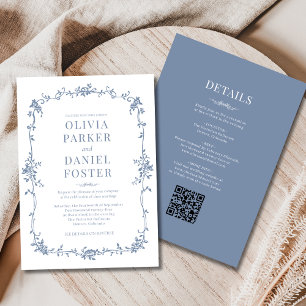 Invitation Français tout en un Victorian Dusty Blue Mariage