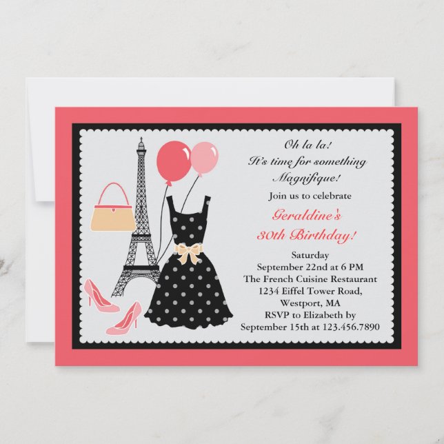 Invitation française d'anniversaire de mode (Devant)