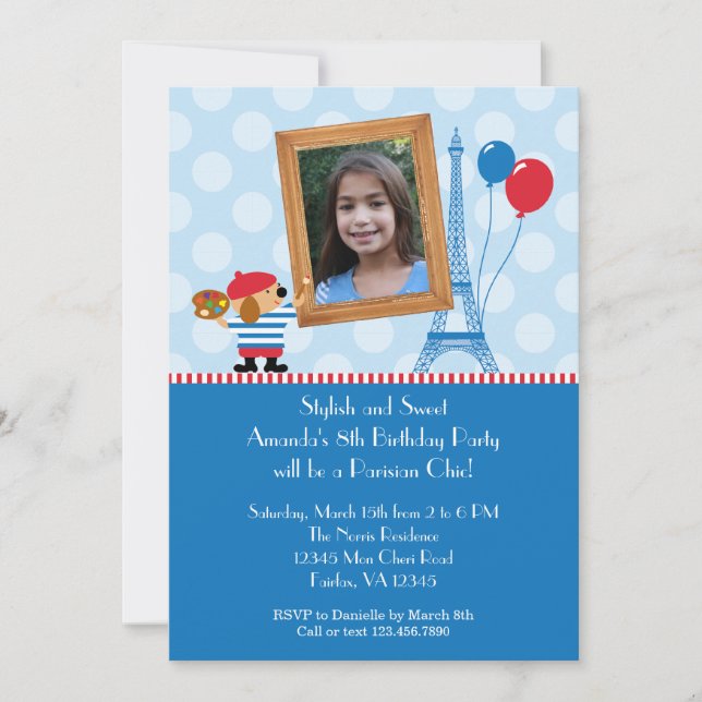 Invitation française de Birtday de photo d'artiste (Devant)