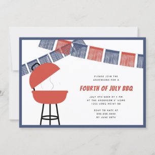 Invitation Frange Red Blue & White Party 4 juillet Barbecue