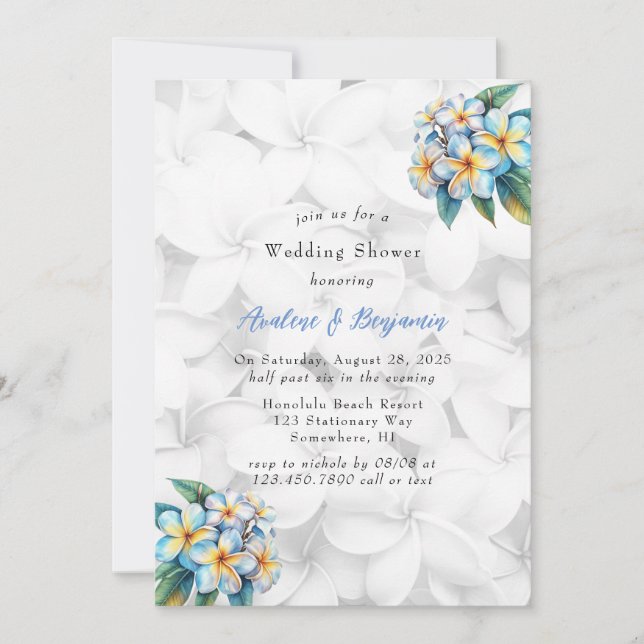 Invitation Frangipani Floral Wedding shower hawaïen (Devant)