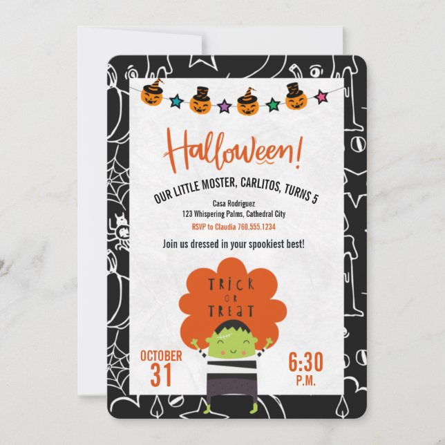 Invitation Frankenstein Halloween Anniversaire Fête Invitatio (Devant)