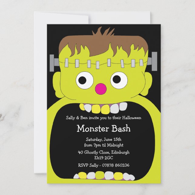 Invitation Frankenstein Monster Face Halloween (Devant)