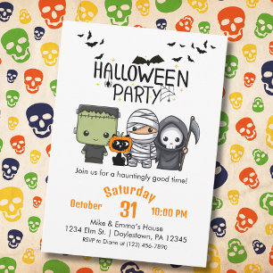 Invitation Frankenstein Mummy Grim Reaper Cute Chat Halloween