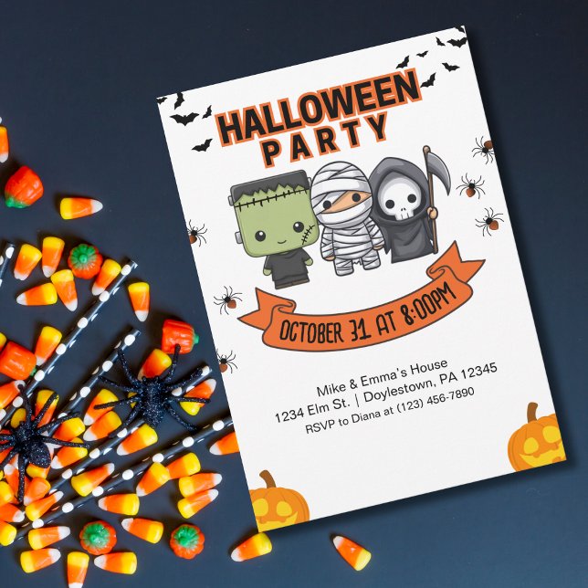 Invitation Frankenstein Mummy Grim Reaper mignonne Halloween (Créateur téléchargé)