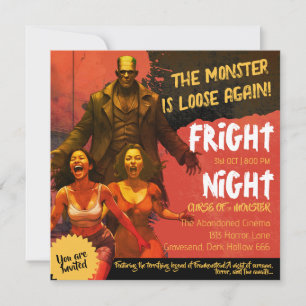 Invitation Frankenstein rétro Horreur Adulte Nuit d'Effroi