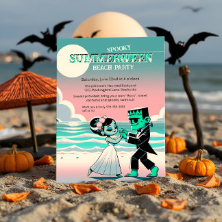 Invitation Frankenstein Summerween Beach Party Retro danse