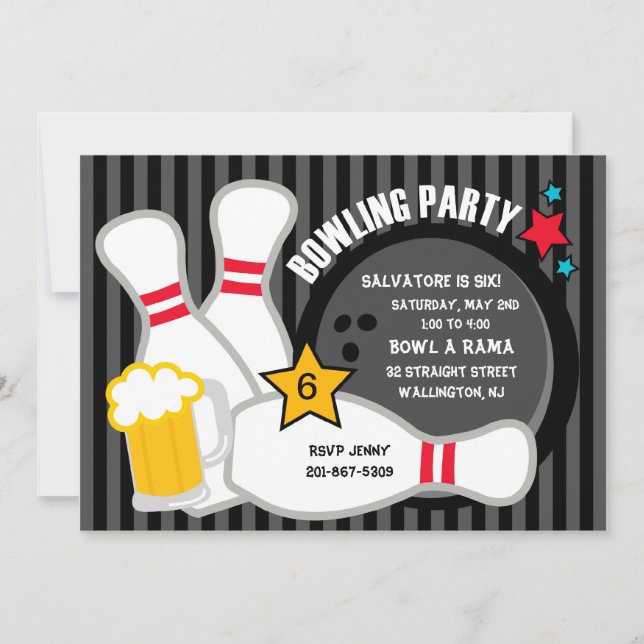 Invitation Frappe à l'invitation du Fun Bowling Birthday Part (Devant)