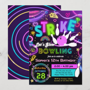 Invitation Frappe Anniversaire Fille Bowling Let's Glow