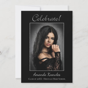 Invitation Frappe Black and White Photo Graduation Party
