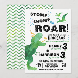 Invitation Frappe Mâche Hurle Ensemble Frère et Soeur Dinosau