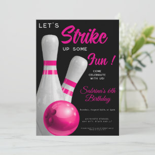 Invitation Frappe rose S'amuser un peu fille bowling annivers