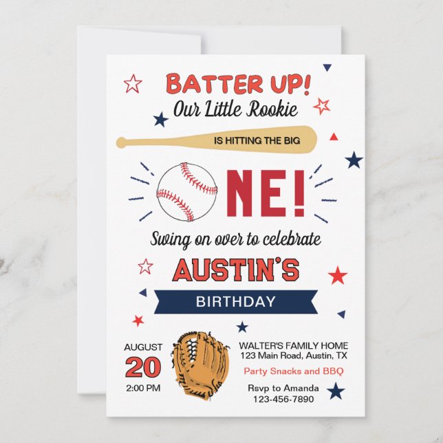 Invitation Frappez Fort ! Thème de baseball mignon pour fête  (Devant)