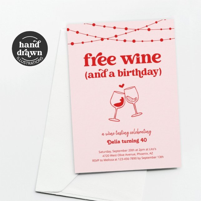 Invitation Free Wine Tasting Funny Woman Birthday Party (Créateur téléchargé)