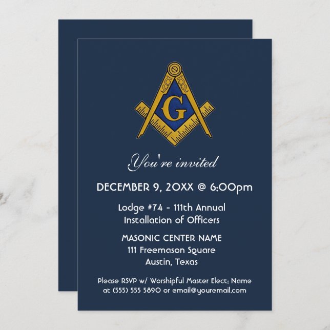 Invitation Freemason Masonry Marine Bleu (Devant / Derrière)