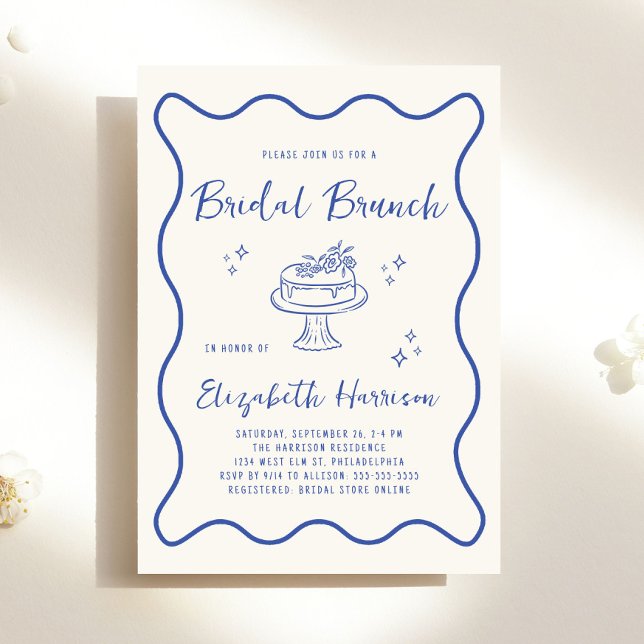 Invitation French Blue Wavy Frame Cream Bridal Brunch Shower (French Blue Wavy Frame Cream Bridal Brunch Shower Invitation)