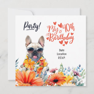 Invitation French Bulldog 40e fête d'anniversaire