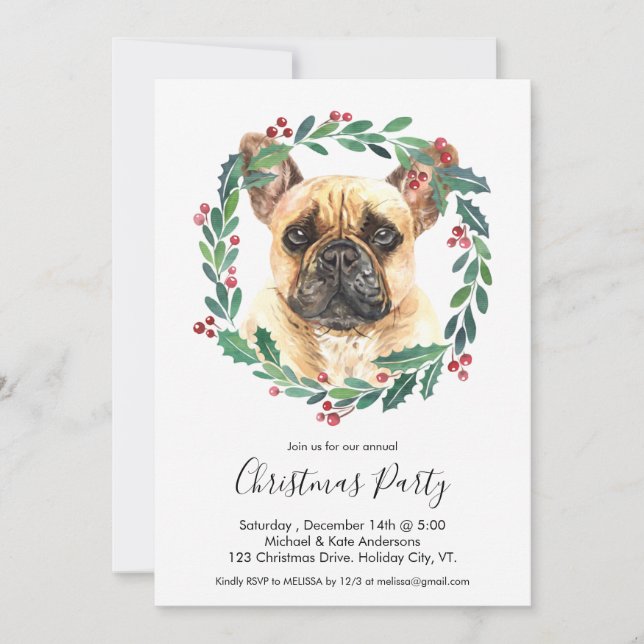 Invitation French Bulldog mignon chien Élégante fête de Noël (Devant)
