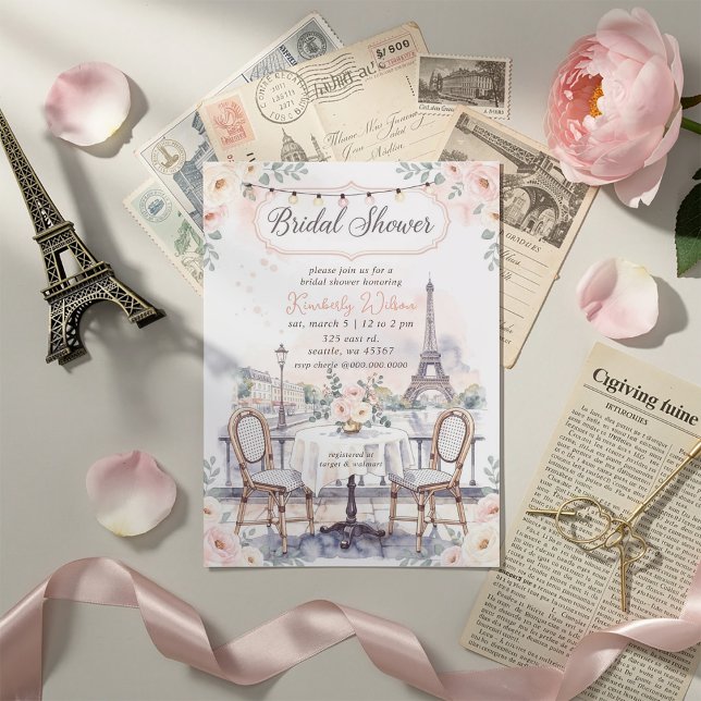 Invitation French Cafe Paris Theme Eiffel Tower Bridal Shower (French Cafe Paris Theme Eiffel Tower Bridal Shower Invitation)