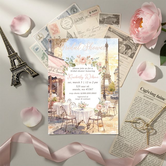 Invitation French Cafe Paris Theme Eiffel Tower Bridal Shower (French Cafe Paris Theme Eiffel Tower Bridal Shower Invitation)