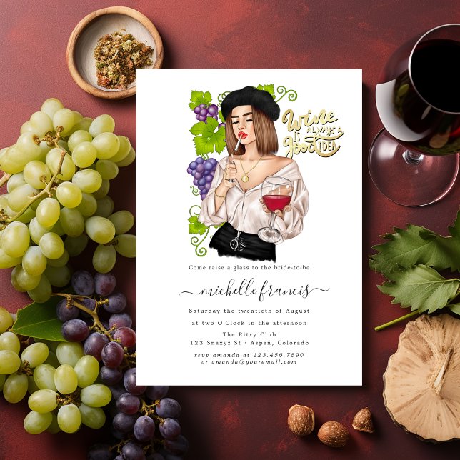 Invitation French Girl Dégustation de vin Nuptiale Douche Inv (French Wine Tasting Bridal Shower)