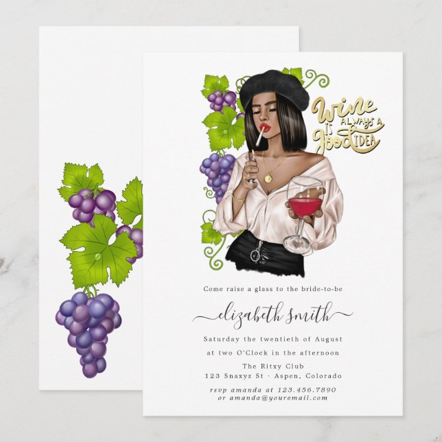 Invitation French Girl Dégustation de vin Nuptiale Douche Inv (Devant / Derrière)