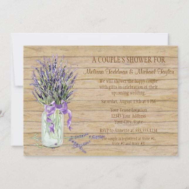 Invitation French Lavender Bouquet Russe Country Mason Jar (Devant)