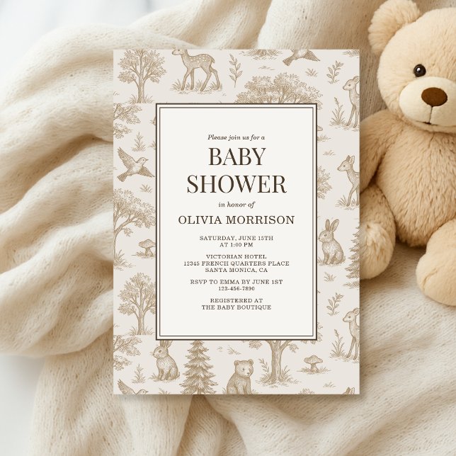 Invitation French Toile Woodland Animals Baby Shower (Créateur téléchargé)
