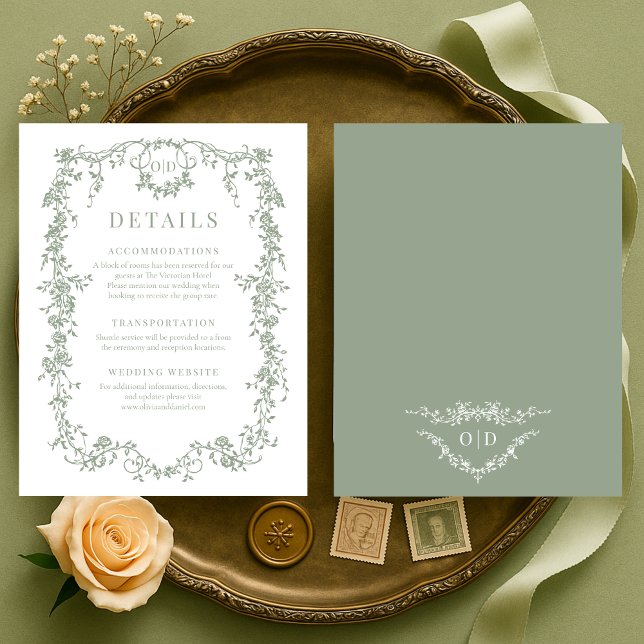 Invitation French Victorian Sage Green Wedding Details (Créateur téléchargé)