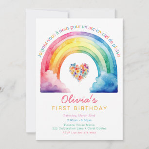 Invitation French Watercolor Arc-en-ciel 1er anniversaire
