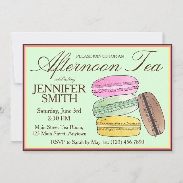 Invitation Frenh Macarons Wedding shower Tea Party après-midi (Devant)