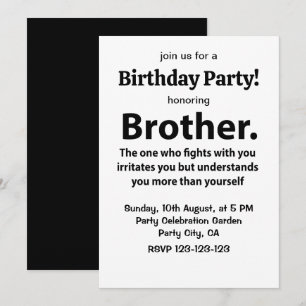 Invitation Frère Typographie Fête d'anniversaire Frère