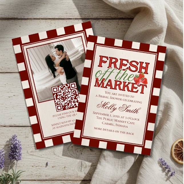 Invitation Fresh Off the Market Checkered Bridal Shower (Plan a farm-fresh bachelorette with this Fresh Off the Market Checkered Bridal Shower Invitation!)