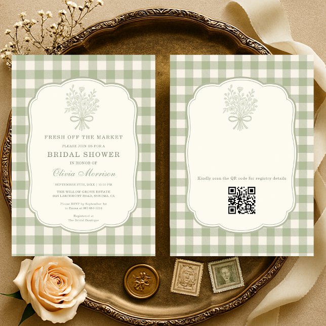 Invitation Fresh Off the Market Gingham QR Code (Créateur téléchargé)