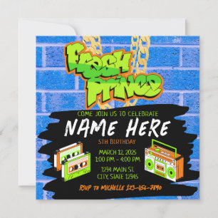 Invitation Fresh Prince 90s Boombox Bleu Orange Anniversaire