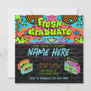 Invitation Fresh Prince 90s Boombox Green Colorful Graduation