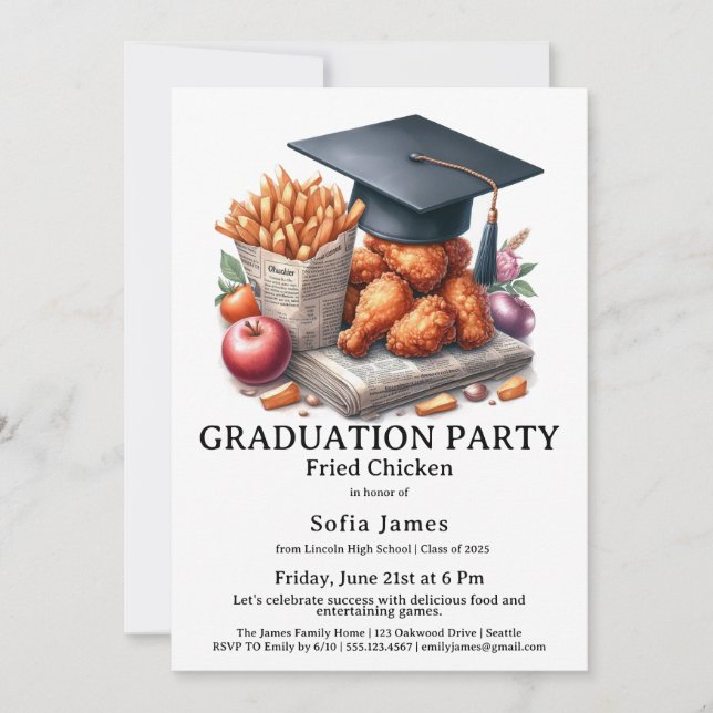Invitation Fried Chicken Graduation Party Celebration (Devant)