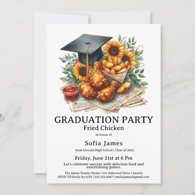 Invitation Fried Chicken Graduation Party Celebration (Devant)
