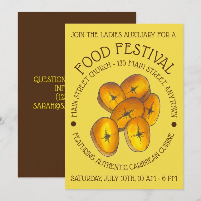 Invitation Fried Plantains Jamaican Caribbean Food Festival (Devant / Derrière)