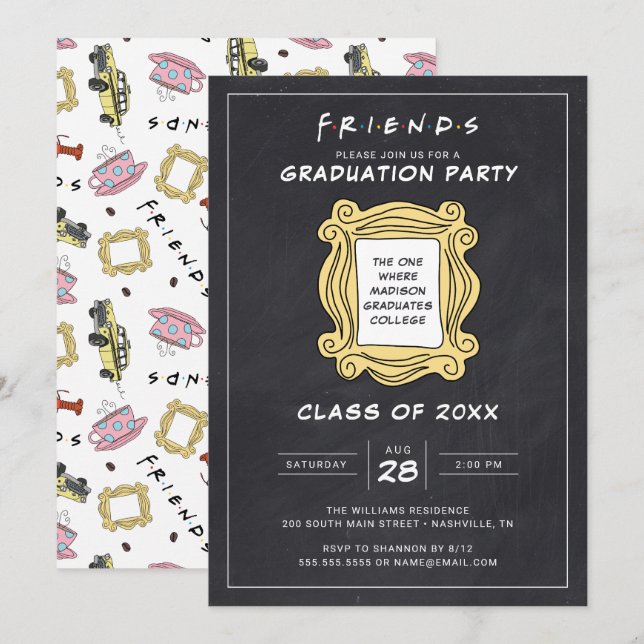 Invitation FRIENDS™ Celui avec la fête de graduation (Devant / Derrière)