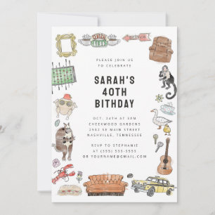 Invitation FRIENDS™ Icônes Aquarelle Anniversaire