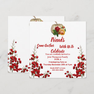 Invitation Friendsgiving Automne Citrouille Roses Red Berry