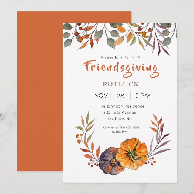 Invitation Friendsgiving avec feuilles d'automne e (Devant / Derrière)