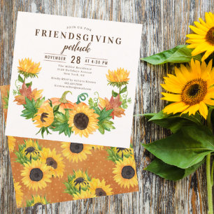 Invitation Friendsgiving Dîner Potluck Sunflower Pumkin