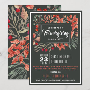 Invitation Friendsgiving Feuille d'automne à l'aquarelle