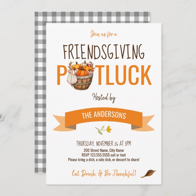 Invitation Friendsgiving Potluck (Devant / Derrière)